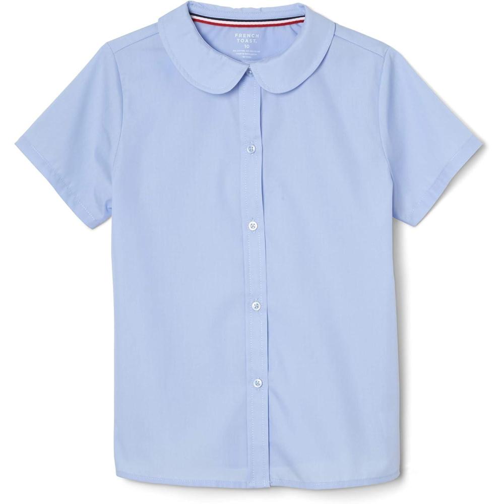 French Toast Peter Pan Collar Short Sleeve Blouse (Girls Standard & Plus Sizes), Blue,(Light Blue)