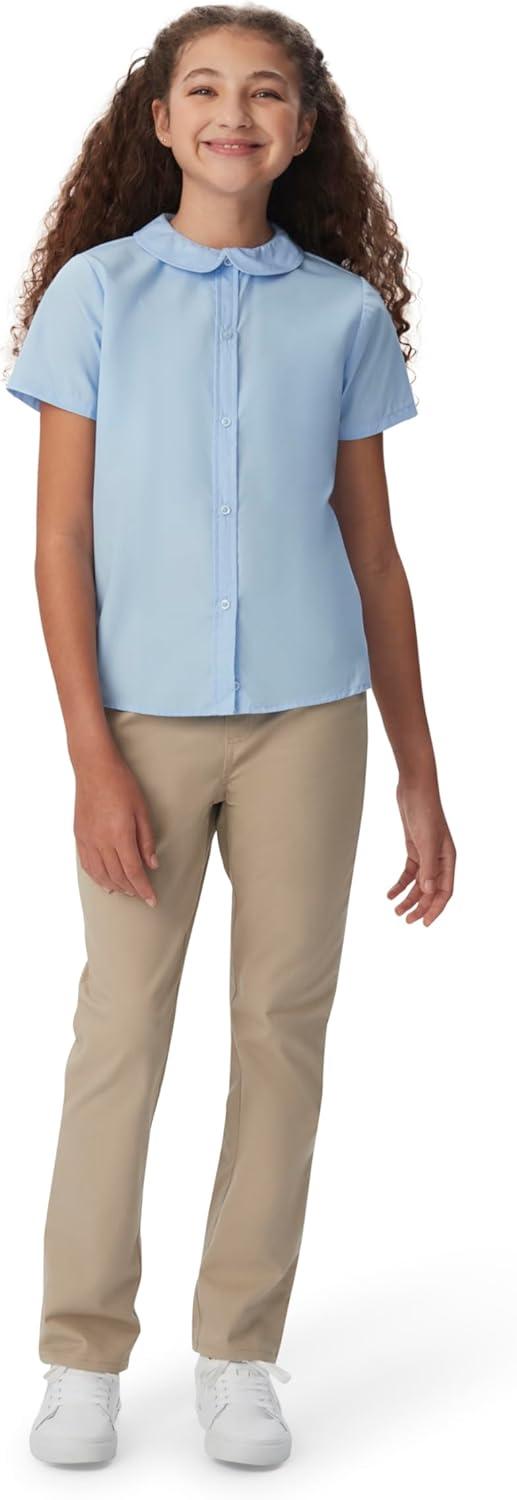 French Toast Peter Pan Collar Short Sleeve Blouse (Girls Standard & Plus Sizes), Blue,(Light Blue)