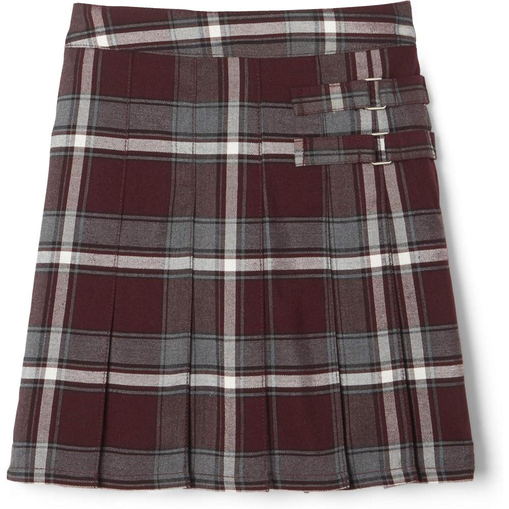French Toast Girls’ Adjustable Waist Plaid 2-Tab Scooter(Burgundy Plaid)