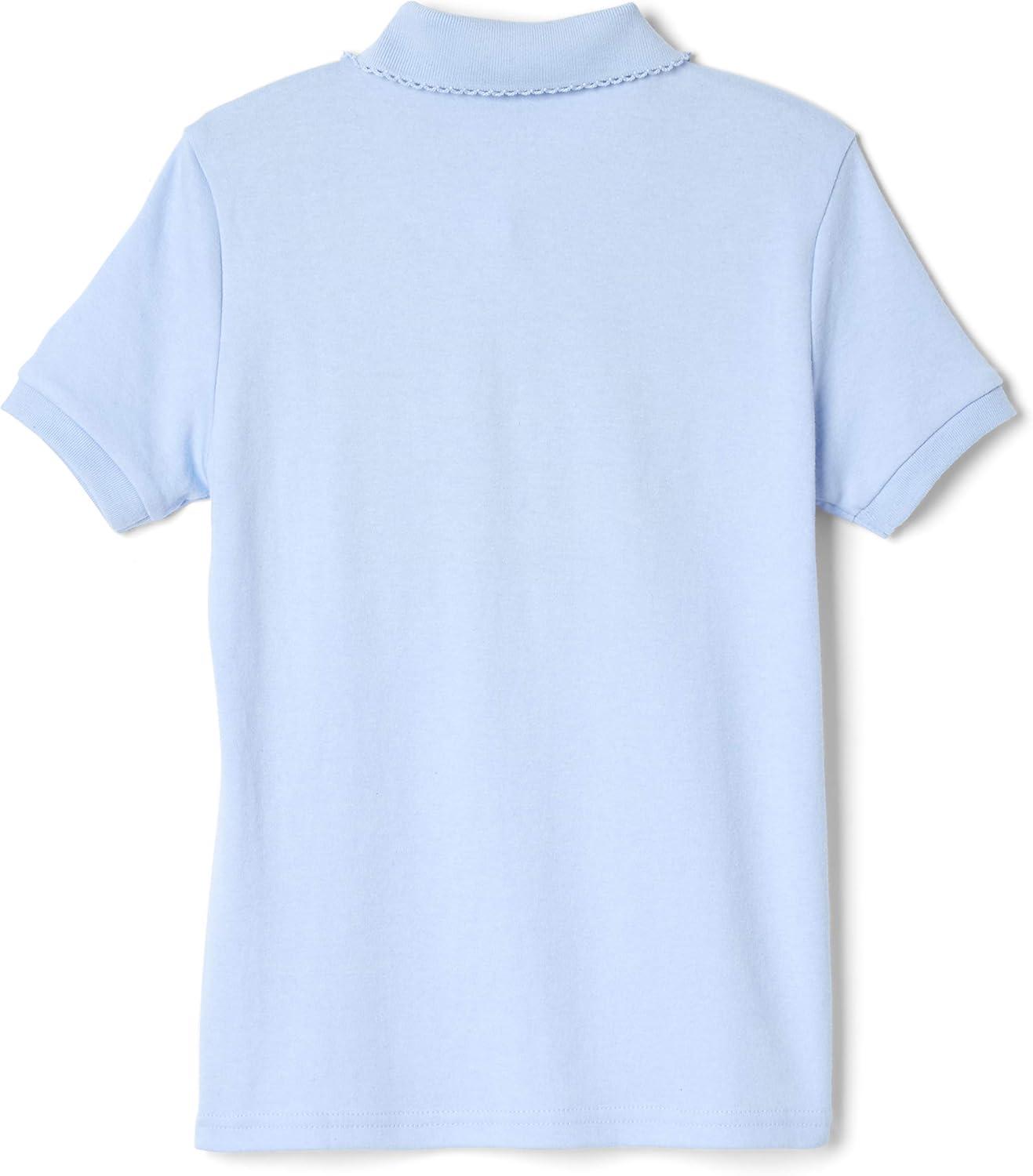 French Toast Girls’ Picot Collar Polo Short Sleeve Shirt (Kids Standard & Plus Size), Light Blue, 7-8