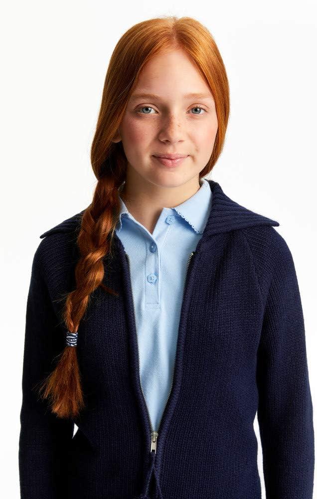 French Toast Girls’ Picot Collar Polo Short Sleeve Shirt (Kids Standard & Plus Size), Light Blue, 7-8