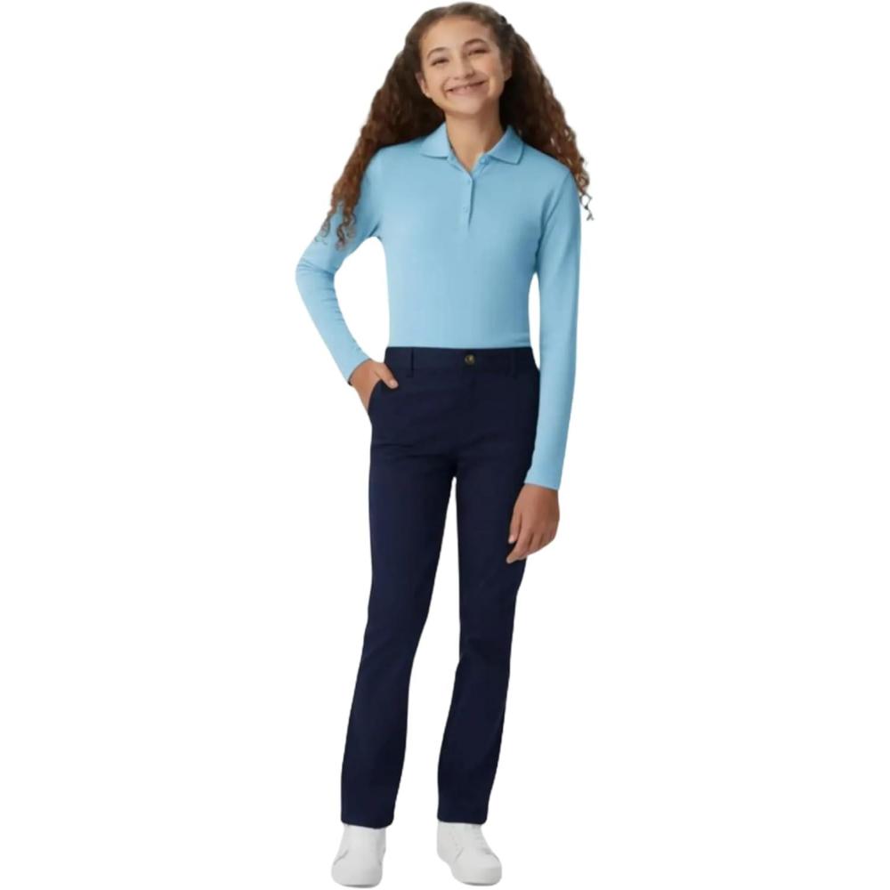French Toast Girls’ Pull-On Straight Fit Stretch Twill Pant(Bootcut Navy)