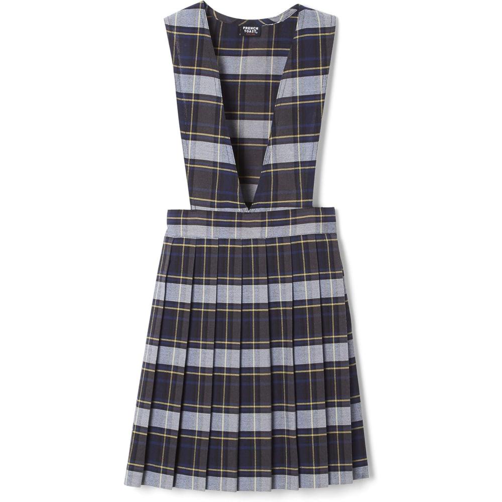 French Toast girls V-neck Jumper(Blue & Gold Plaid)