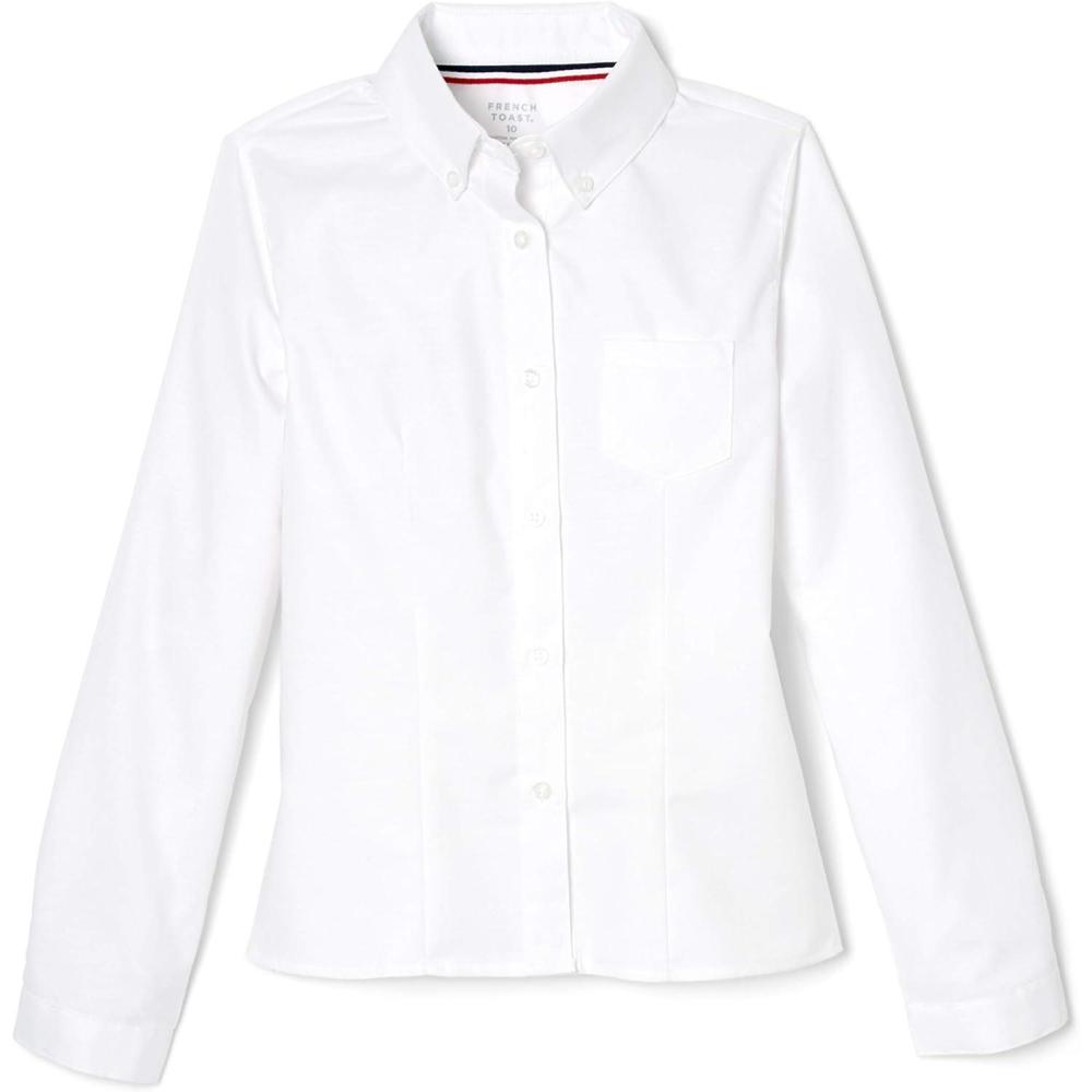 French Toast Girls’ Fitted Wrinkle-Resistant Long Sleeve Oxford Shirt(White)