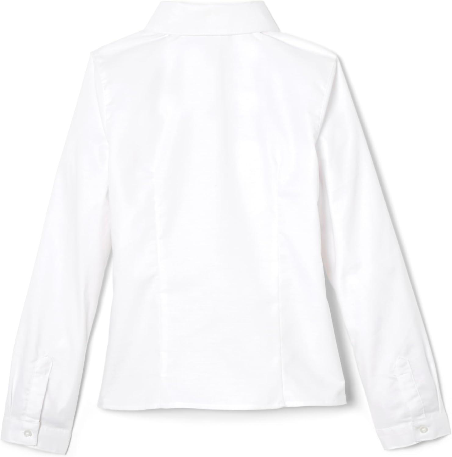French Toast Girls’ Fitted Wrinkle-Resistant Long Sleeve Oxford Shirt(White)