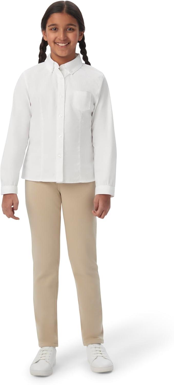 French Toast Girls’ Fitted Wrinkle-Resistant Long Sleeve Oxford Shirt(White)
