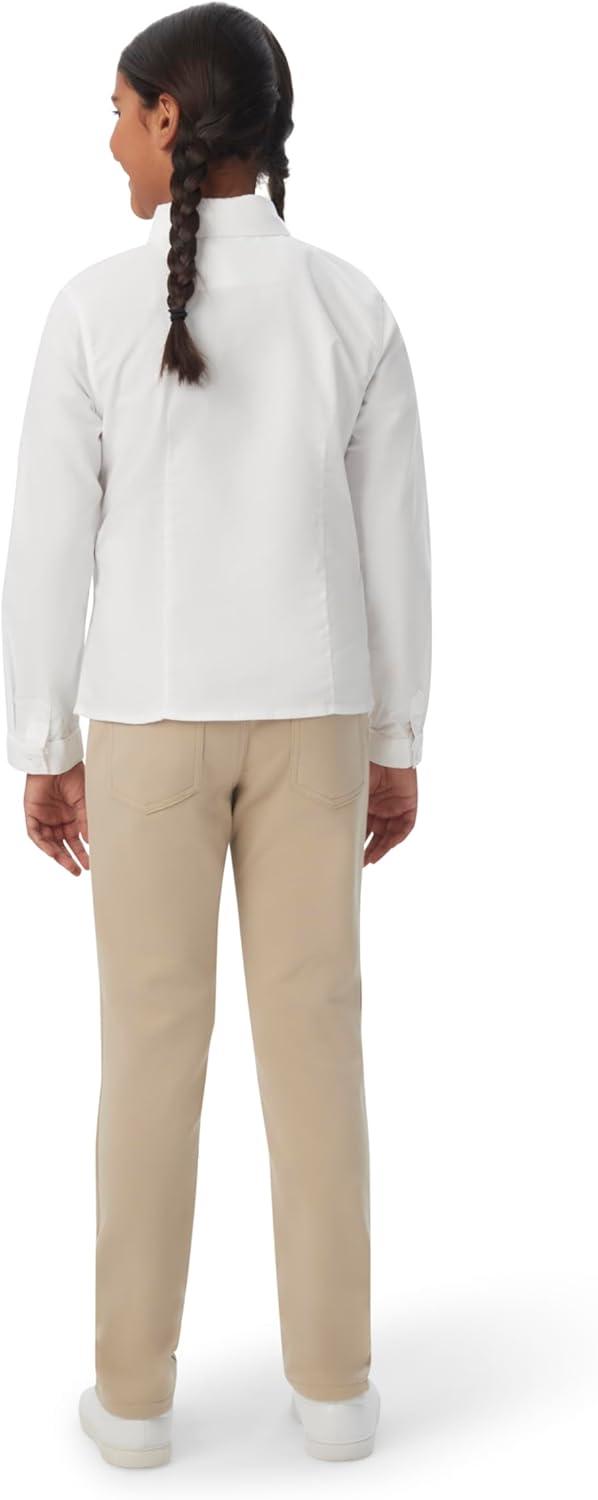 French Toast Girls’ Fitted Wrinkle-Resistant Long Sleeve Oxford Shirt(White)