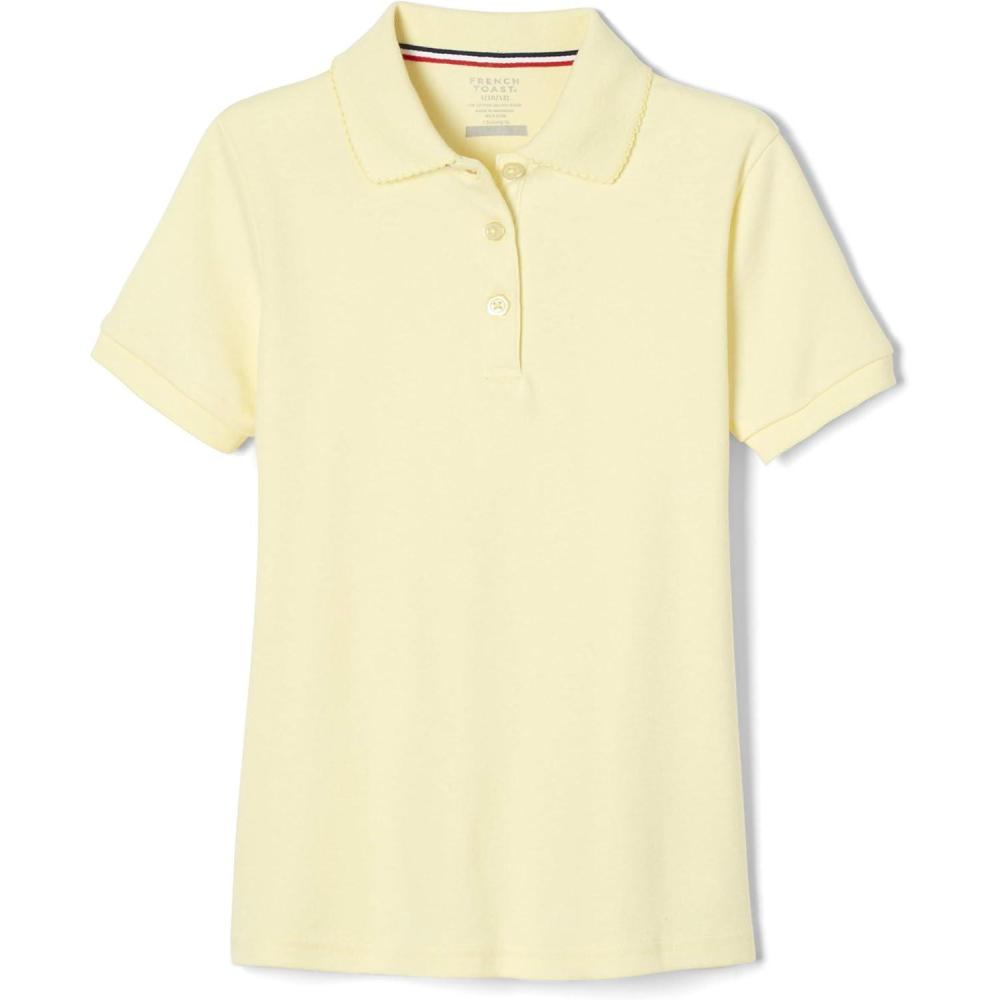 French Toast Girls’ Short Sleeve Picot Collar Polo School Uniform Shirt (Standard and Plus)(Yellow)