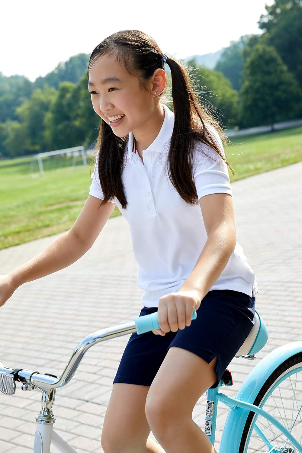 French Toast Girls’ Short Sleeve Stretch Pique Polo Shirt(White)