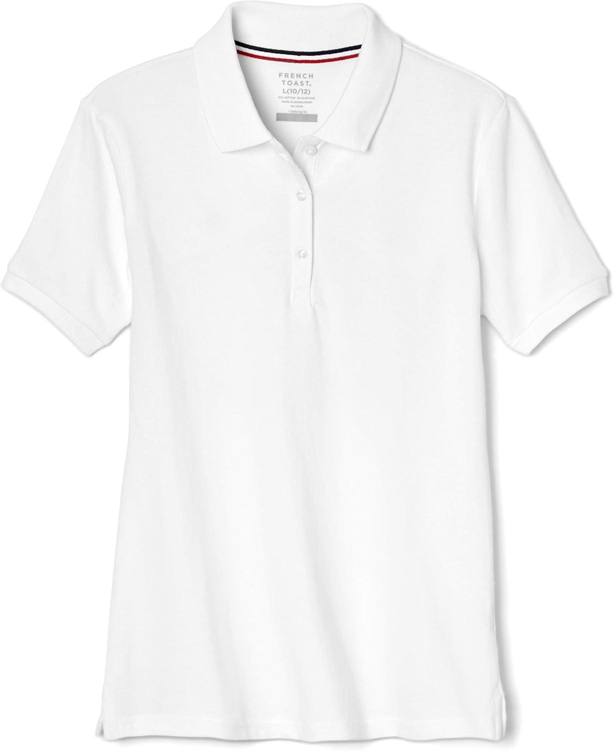 French Toast Girls’ Short Sleeve Stretch Pique Polo Shirt(White)