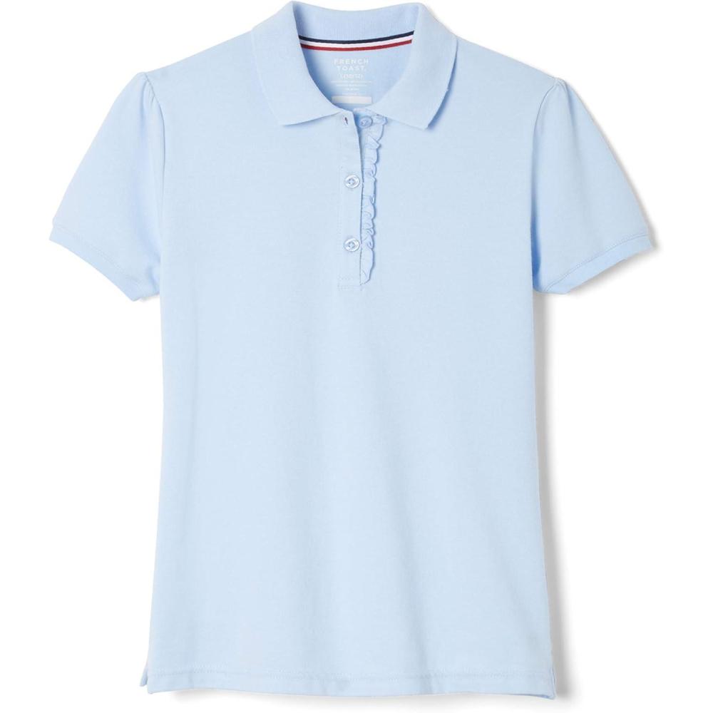 French Toast Girls’ Short Sleeve Ruffle Polo(Light Blue)