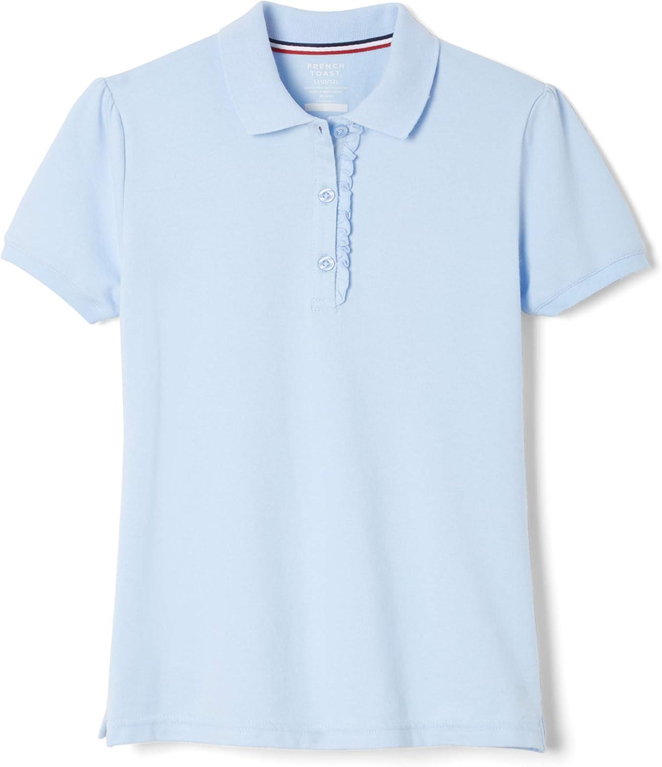 French Toast Girls’ Short Sleeve Ruffle Polo(Light Blue)