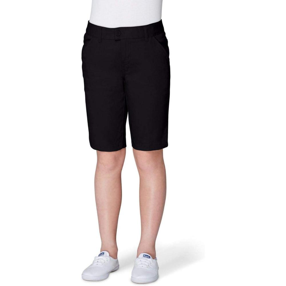French Toast Women’s Teen and Juniors’ Stretch Twill Bermuda Shorts(Black)