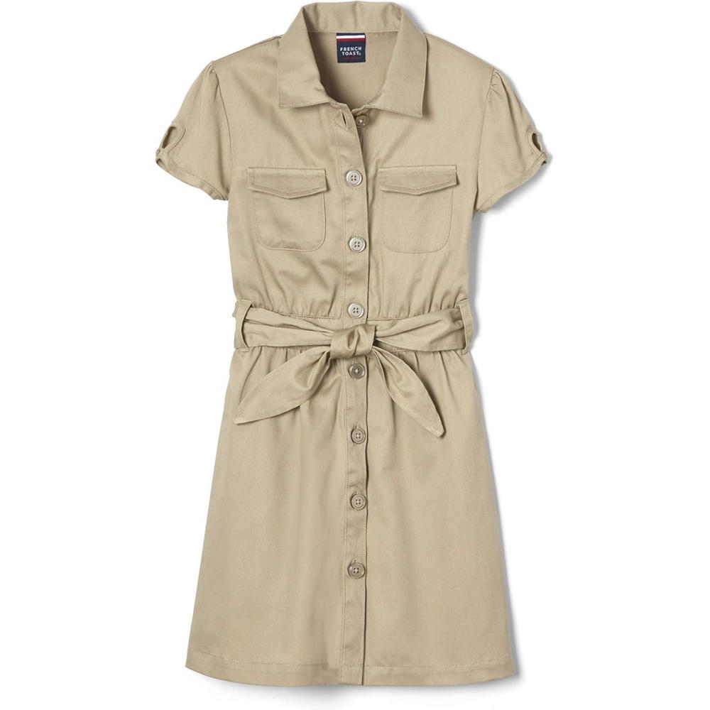 French Toast Girls’ Short Sleeve Safari Dress(Khaki)