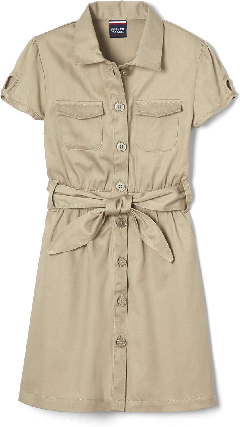 French Toast Girls’ Short Sleeve Safari Dress(Khaki)