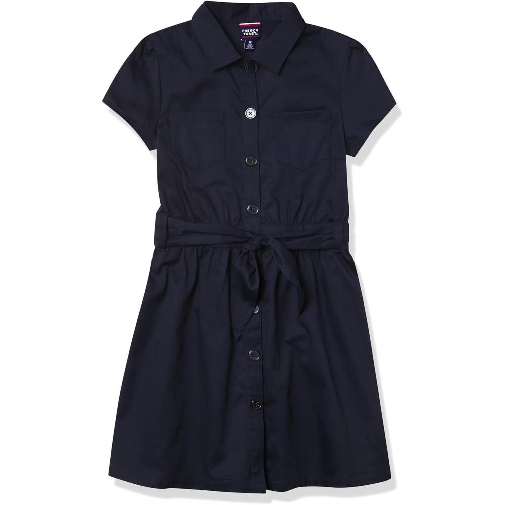 French Toast Girls’ Short Sleeve Safari Dress(Navy Blue)