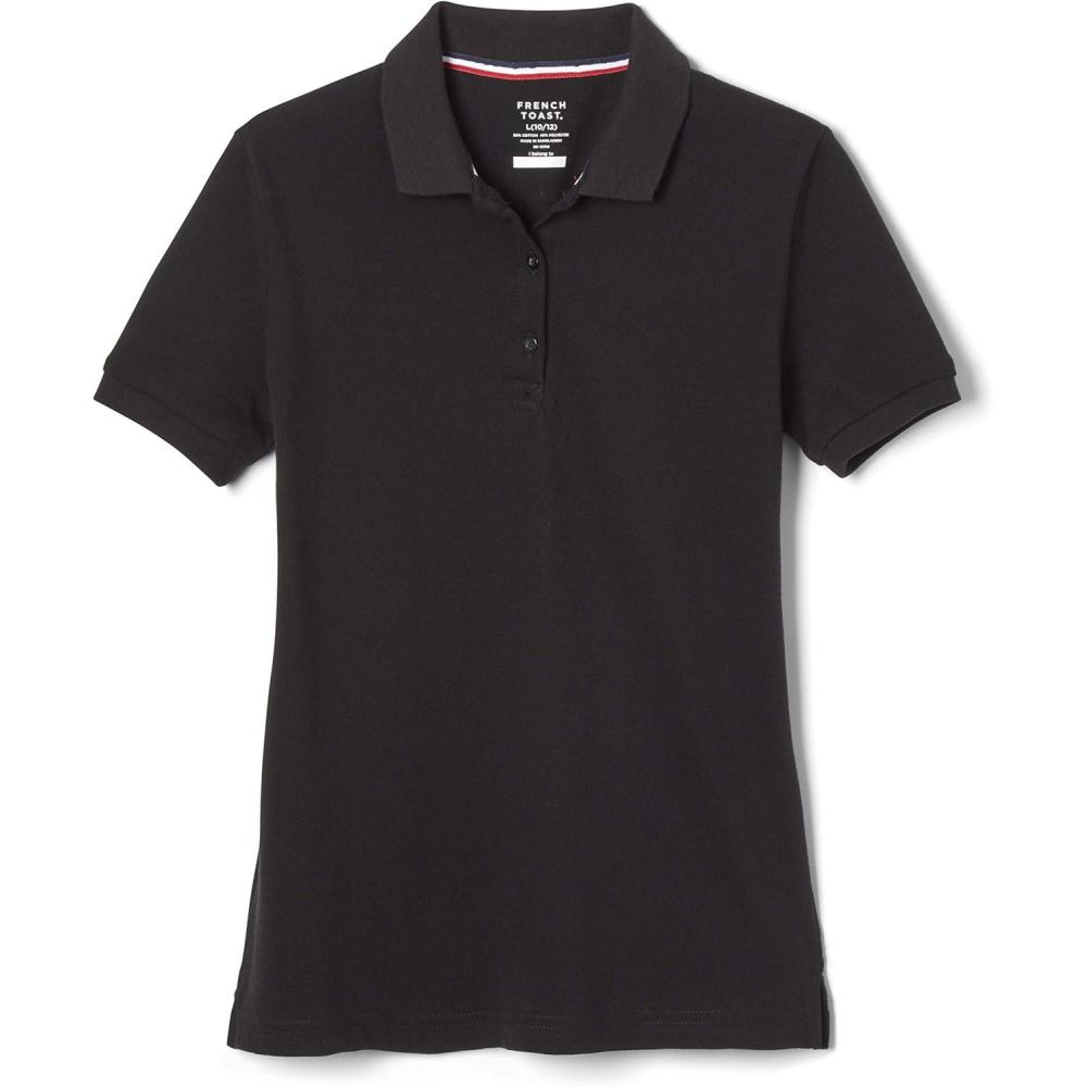 French Toast Girls’ Short Sleeve Stretch Pique Polo Shirt(Black)