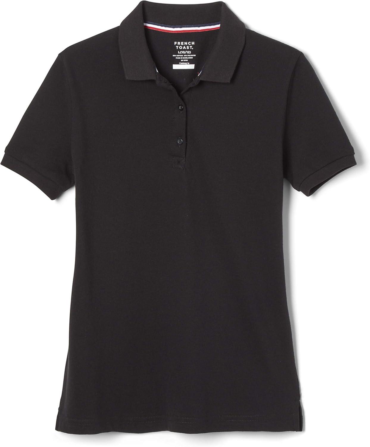 French Toast Girls’ Short Sleeve Stretch Pique Polo Shirt(Black)