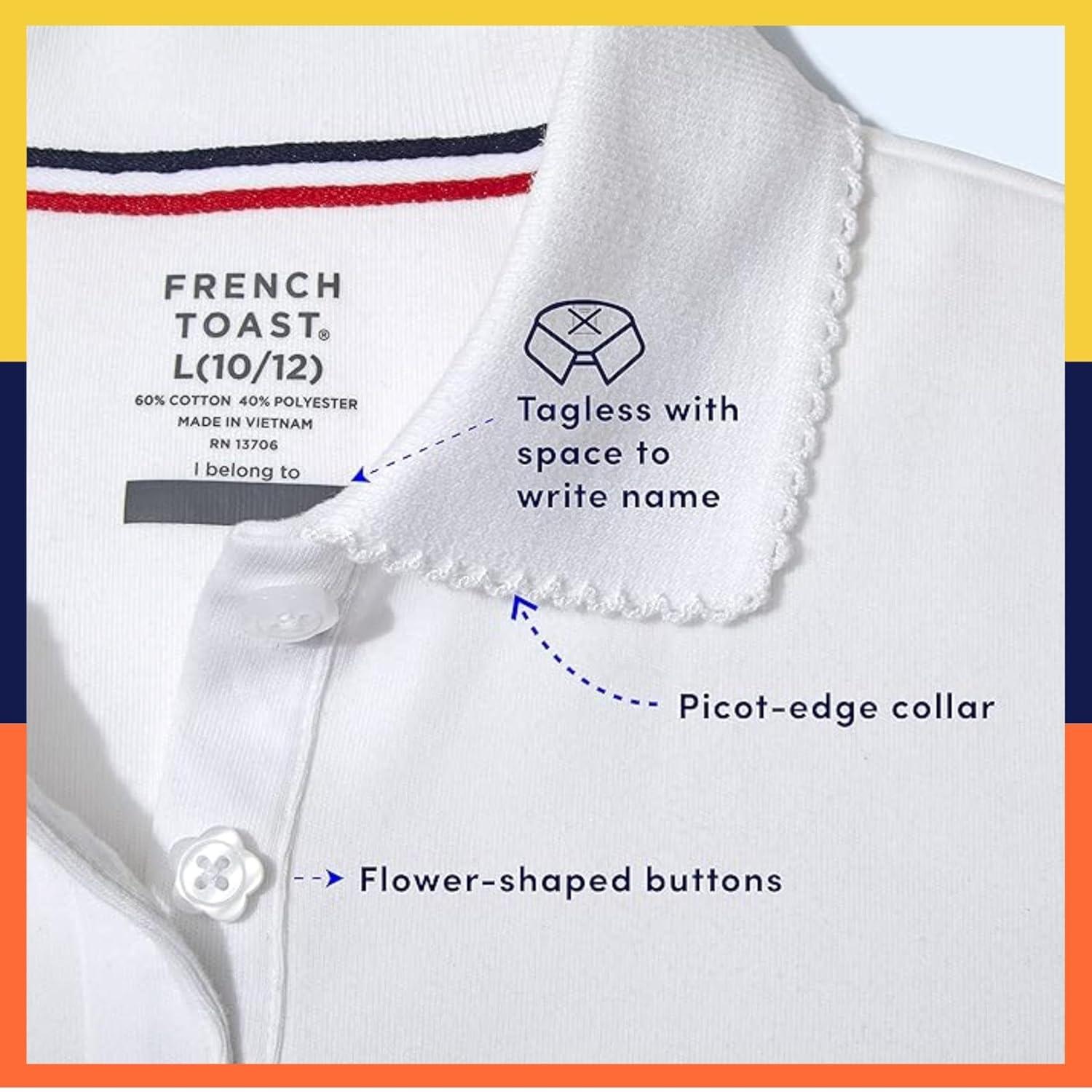 French Toast Girls’ Picot Collar Polo Short Sleeve Shirt (Kids Standard & Plus Size), Yellow, 10-12