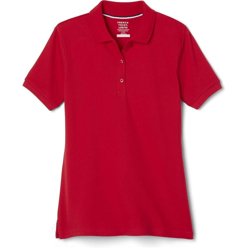 French Toast Girls’ Short Sleeve Stretch Pique Polo Shirt(Red)