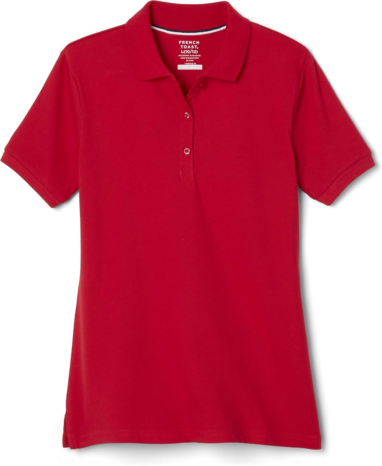 French Toast Girls’ Short Sleeve Stretch Pique Polo Shirt(Red)