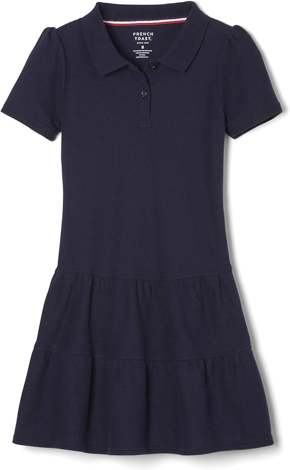 French Toast Girls Ruffle Pique Polo School Uniform Dress(Navy)