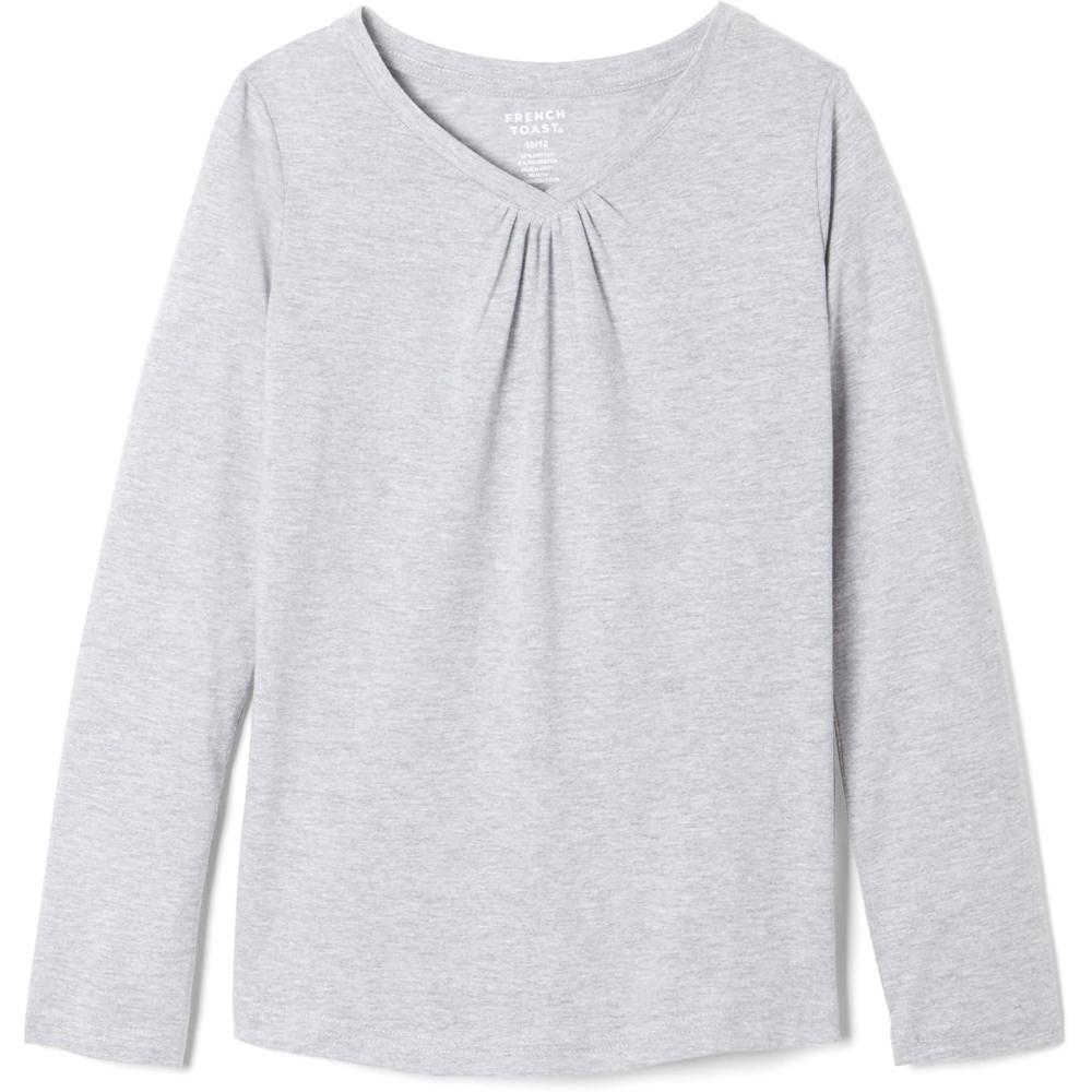 French Toast Girls’ Long Sleeve V-Neck Tee(Heather Gray)