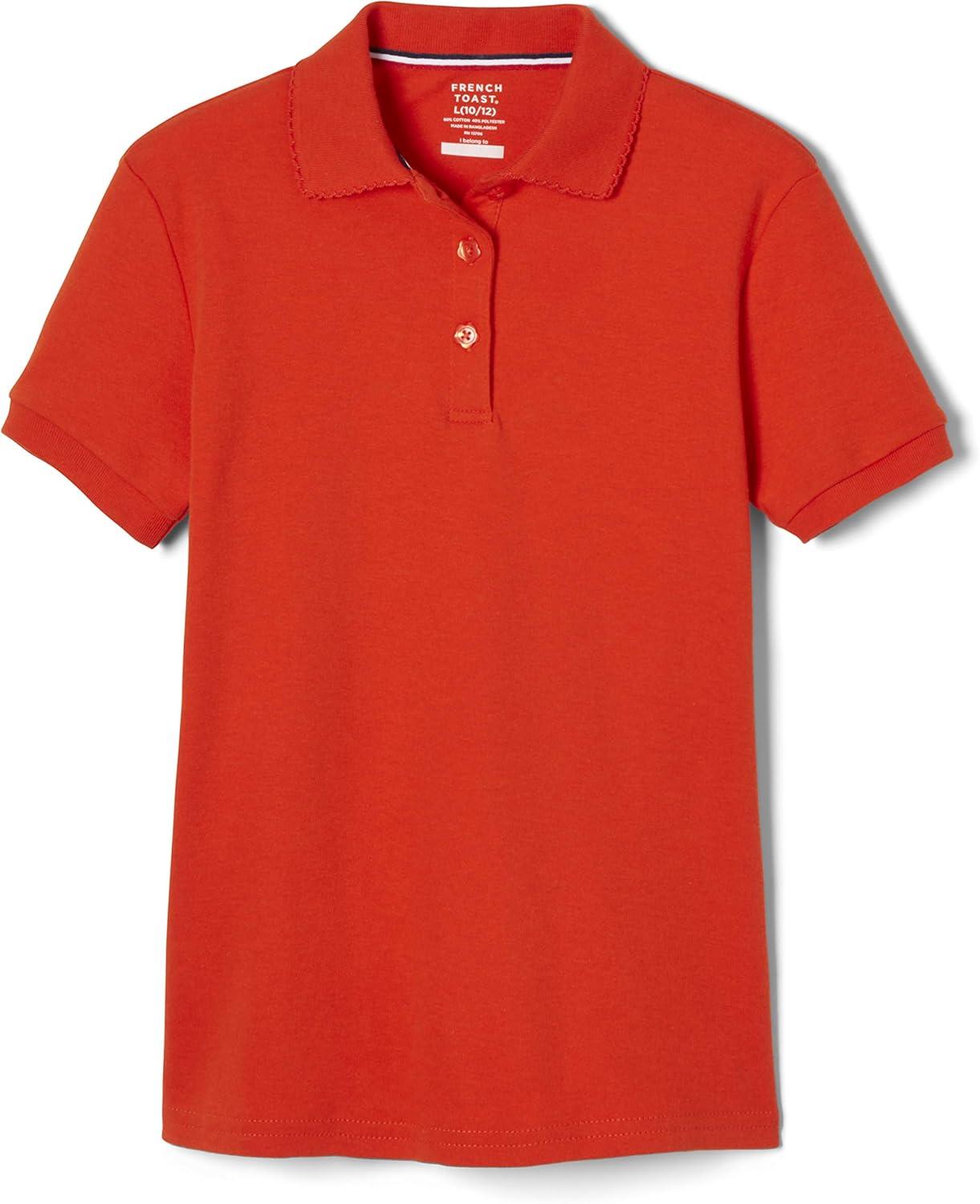French Toast Girls’ Short Sleeve Picot Collar Polo School Uniform Shirt (Standard and Plus)(Orange)