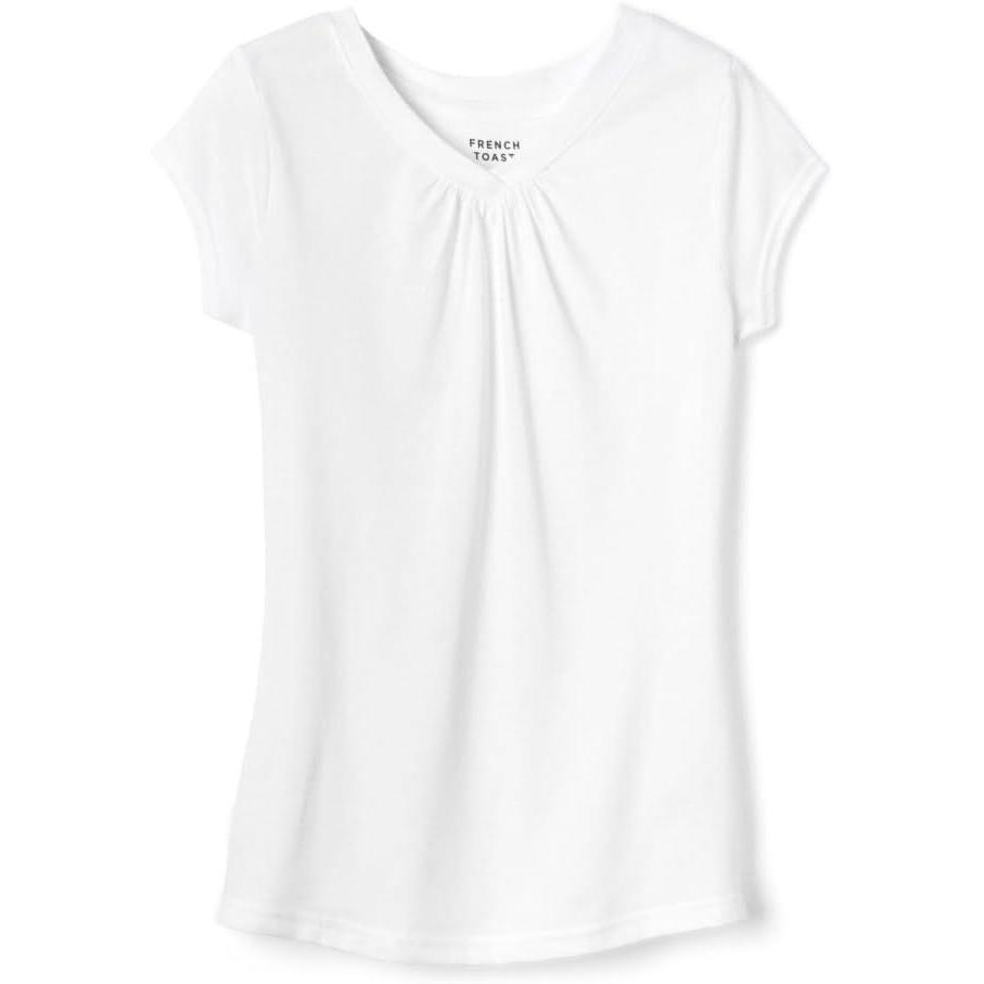French Toast Girls Short Sleeve V-Neck T-Shirt Tee(White)