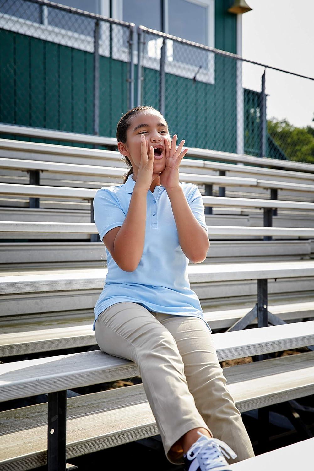 French Toast Girls 2 Pack Short Sleeve Stretch Piqué Polo(Light Blue)