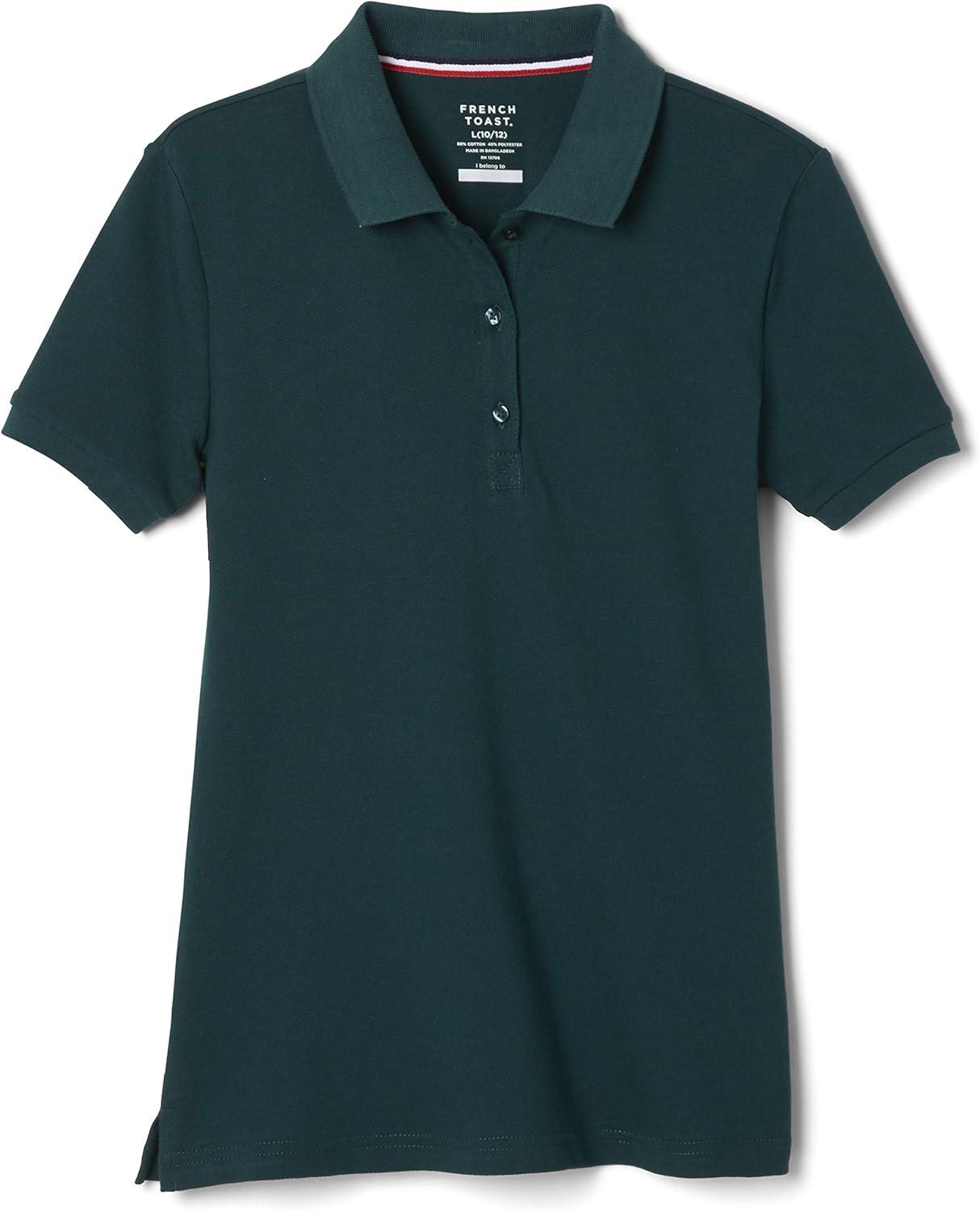 French Toast Girls’ Short Sleeve Stretch Pique Polo Shirt(Hunter Green)