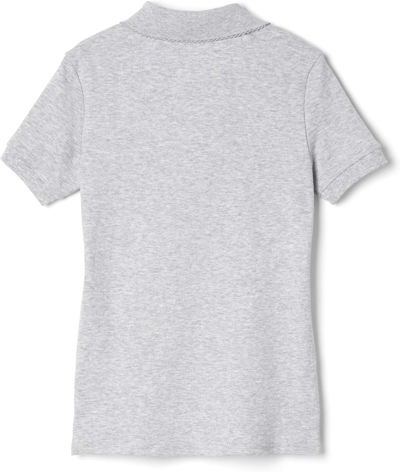 French Toast Girls’ Short Sleeve Picot Collar Polo School Uniform Shirt (Standard and Plus)(Heather Gray)