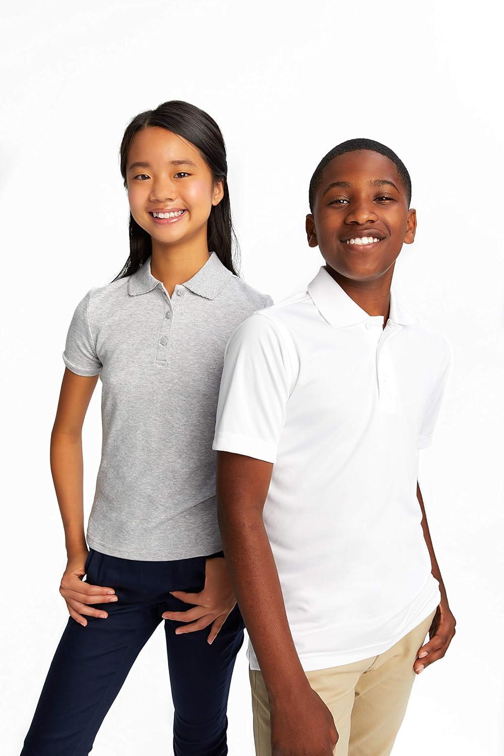 French Toast Girls’ Short Sleeve Picot Collar Polo School Uniform Shirt (Standard and Plus)(Heather Gray)