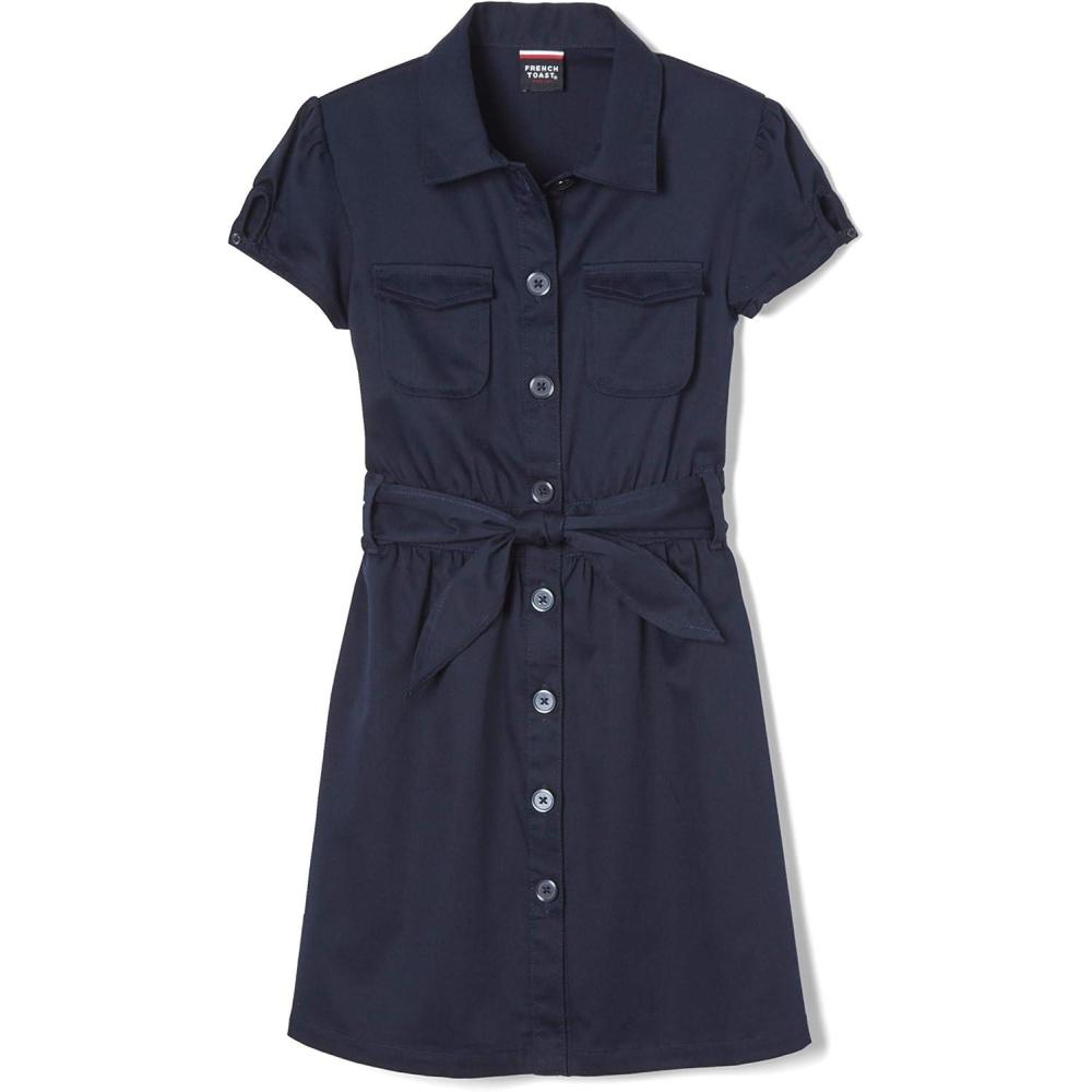 French Toast Girls’ Short Sleeve Safari Dress(Navy)