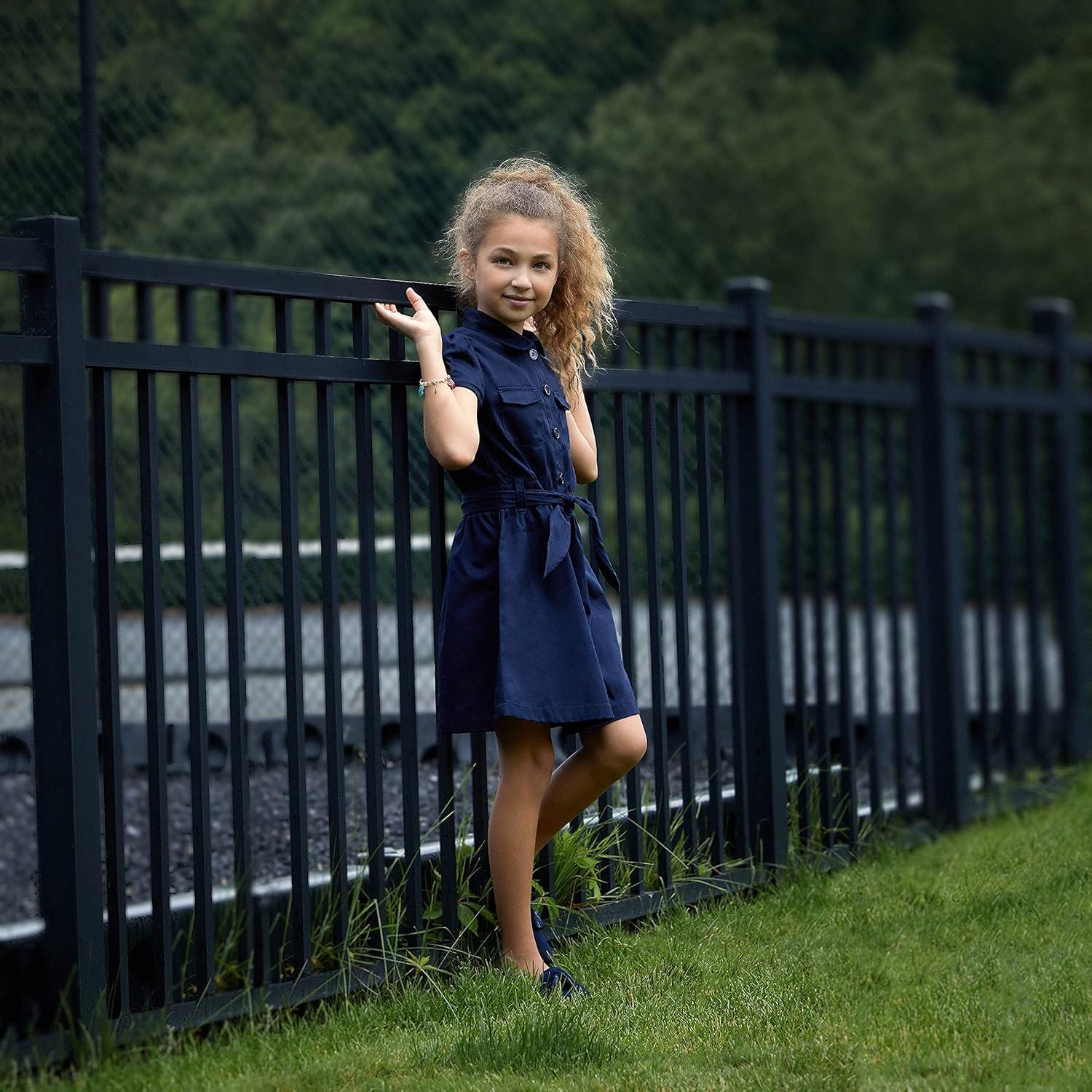French Toast Girls’ Short Sleeve Safari Dress(Navy)