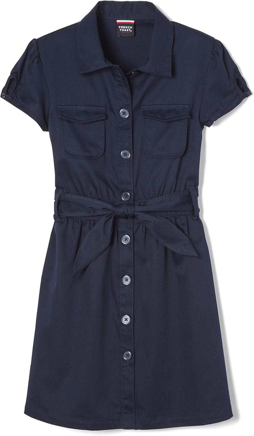 French Toast Girls’ Short Sleeve Safari Dress(Navy)