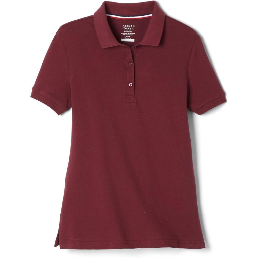 French Toast Girls’ Short Sleeve Stretch Pique Polo Shirt(Burgundy)