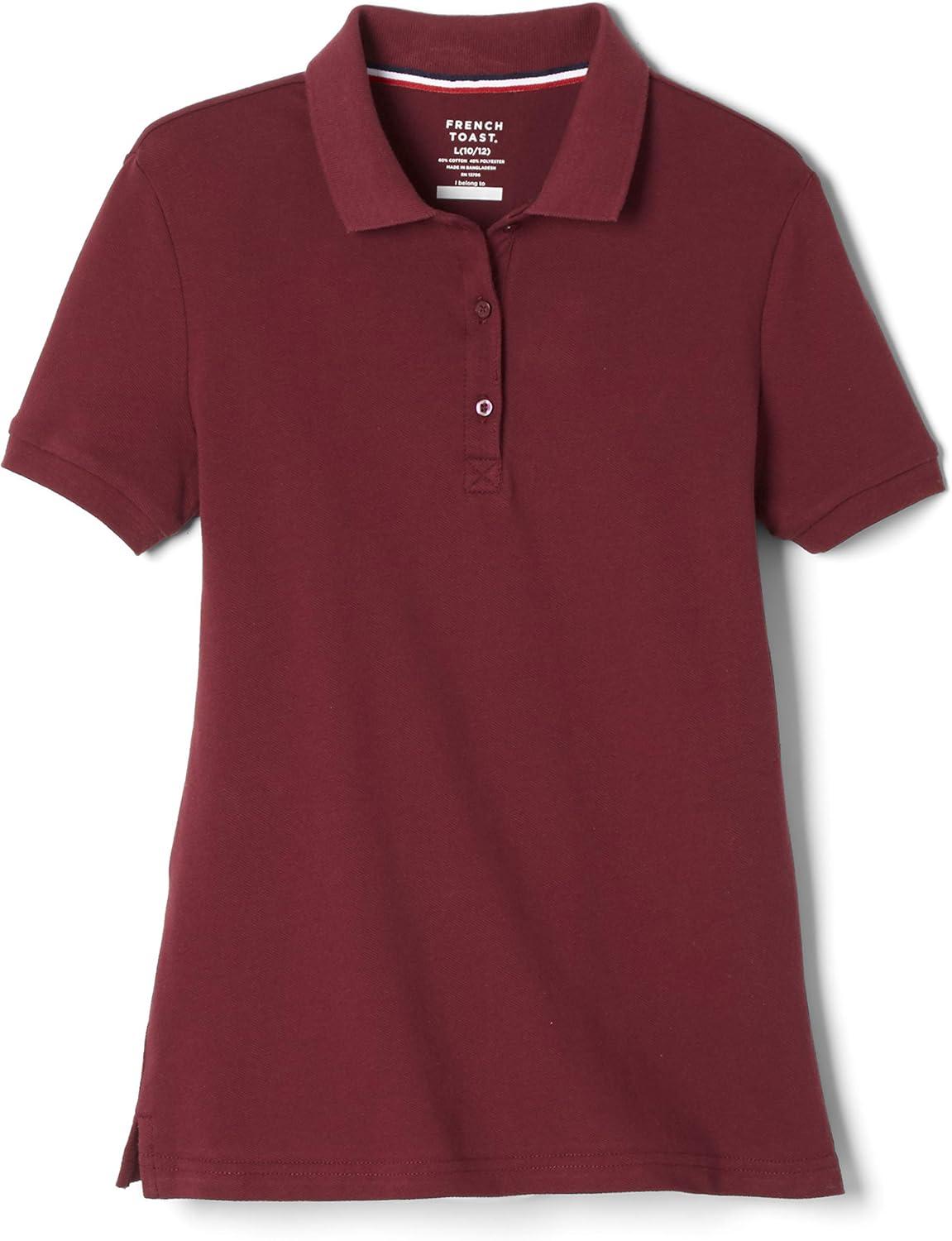 French Toast Girls’ Short Sleeve Stretch Pique Polo Shirt(Burgundy)