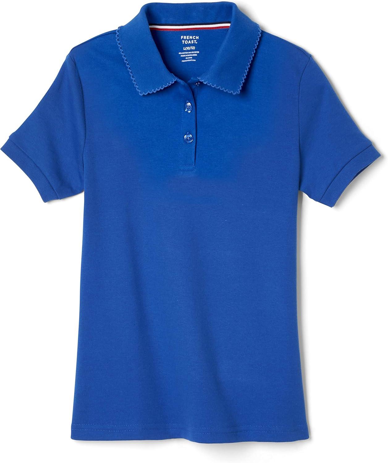 French Toast Girls’ Picot Collar Polo Short Sleeve Shirt (Kids Standard & Plus Size), Royal, 6X