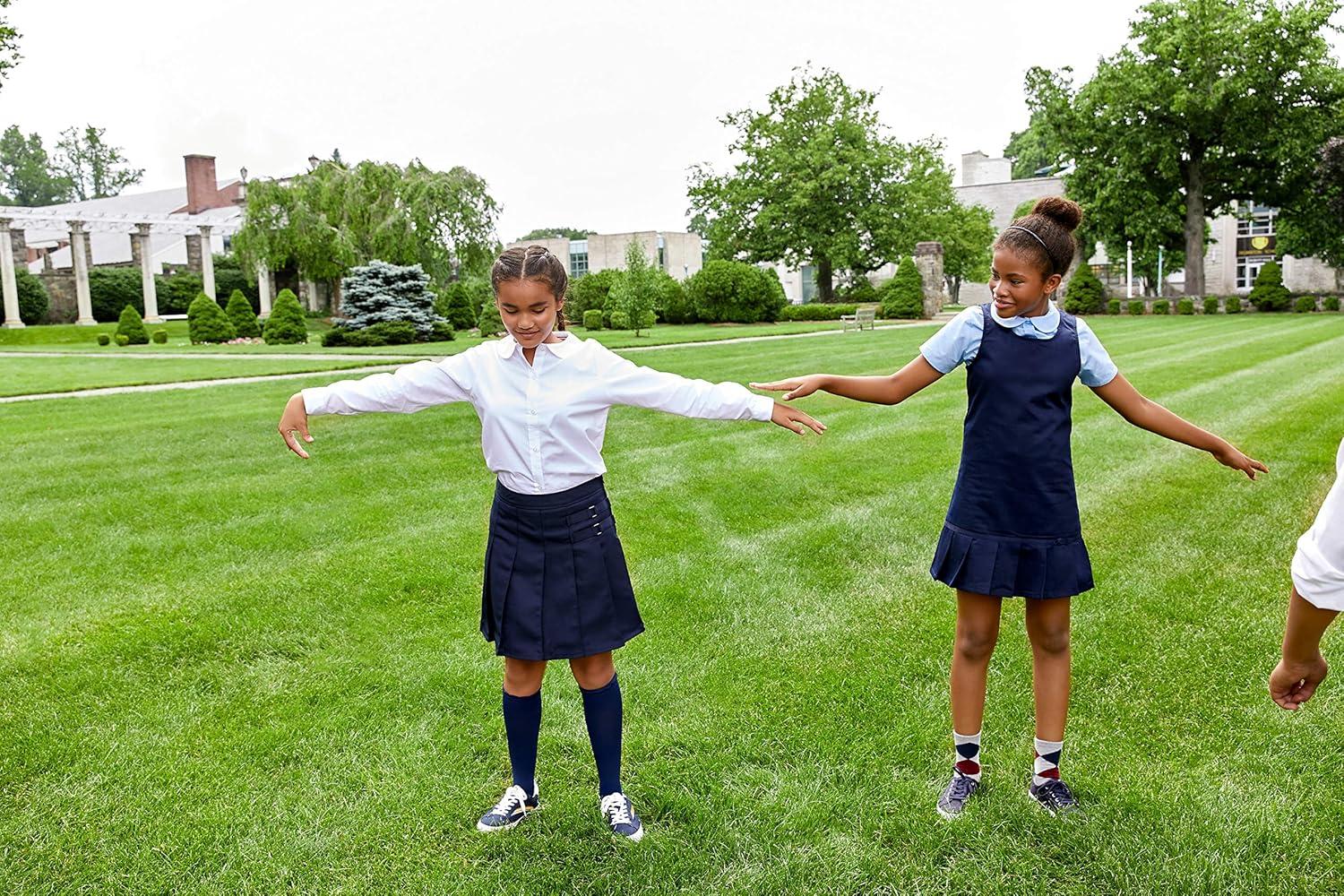 French Toast Girls’ Pleated Hem Jumper with Ribbon(Navy)
