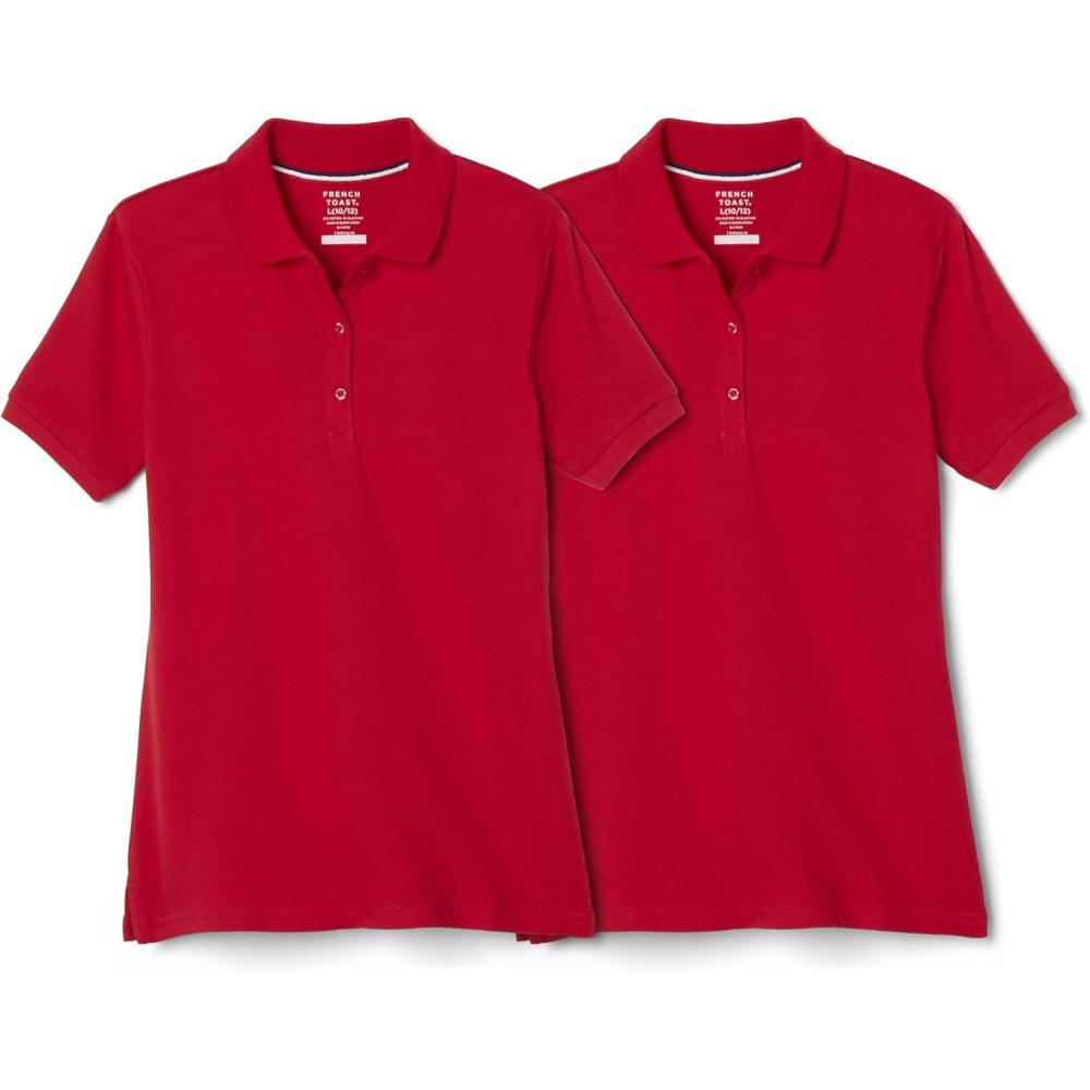 French Toast Girls 2 Pack Short Sleeve Stretch Piqué Polo(Red)