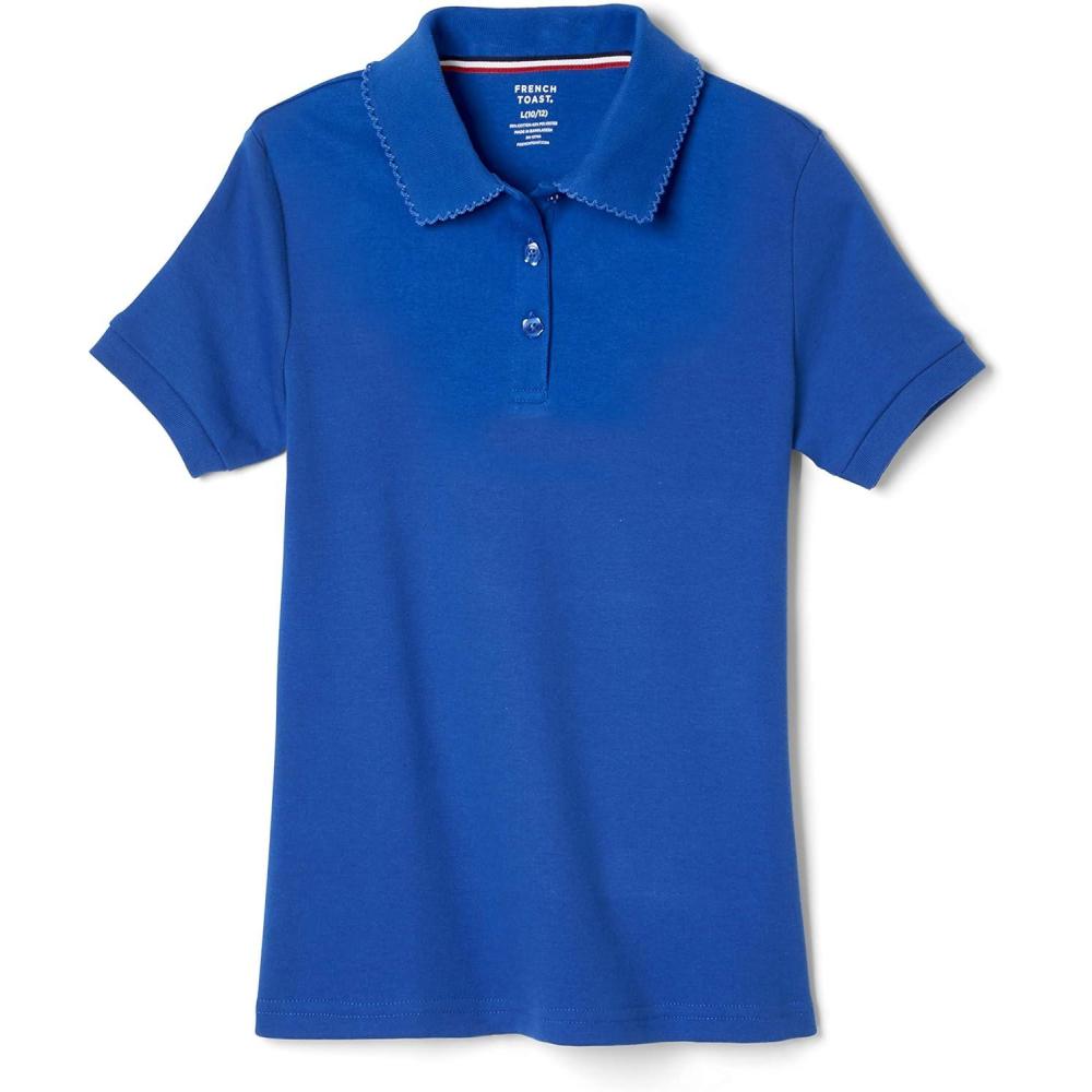 French Toast Girls’ Short Sleeve Picot Collar Polo School Uniform Shirt (Standard and Plus)(Royal)