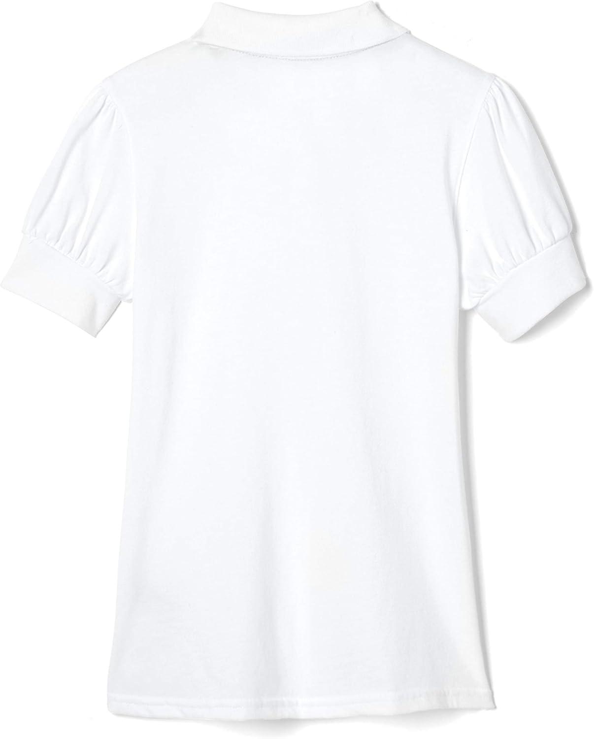 French Toast Girls Puff Sleeve Double Button Polo(White)