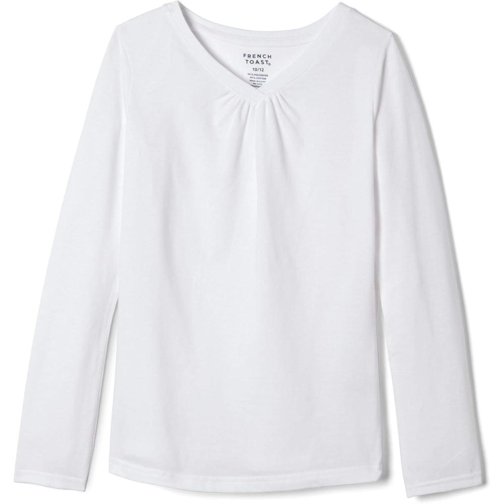 French Toast Girls’ Long Sleeve V-Neck Tee(White)