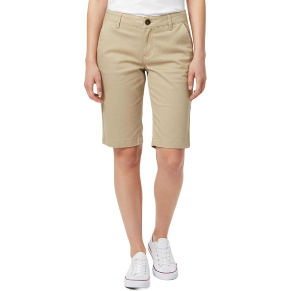 French Toast Women’s Teen and Juniors’ Stretch Twill Bermuda Shorts(Khaki Beige)