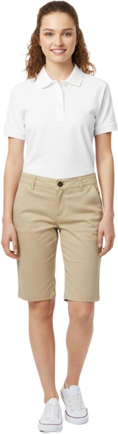 French Toast Women’s Teen and Juniors’ Stretch Twill Bermuda Shorts(Khaki Beige)