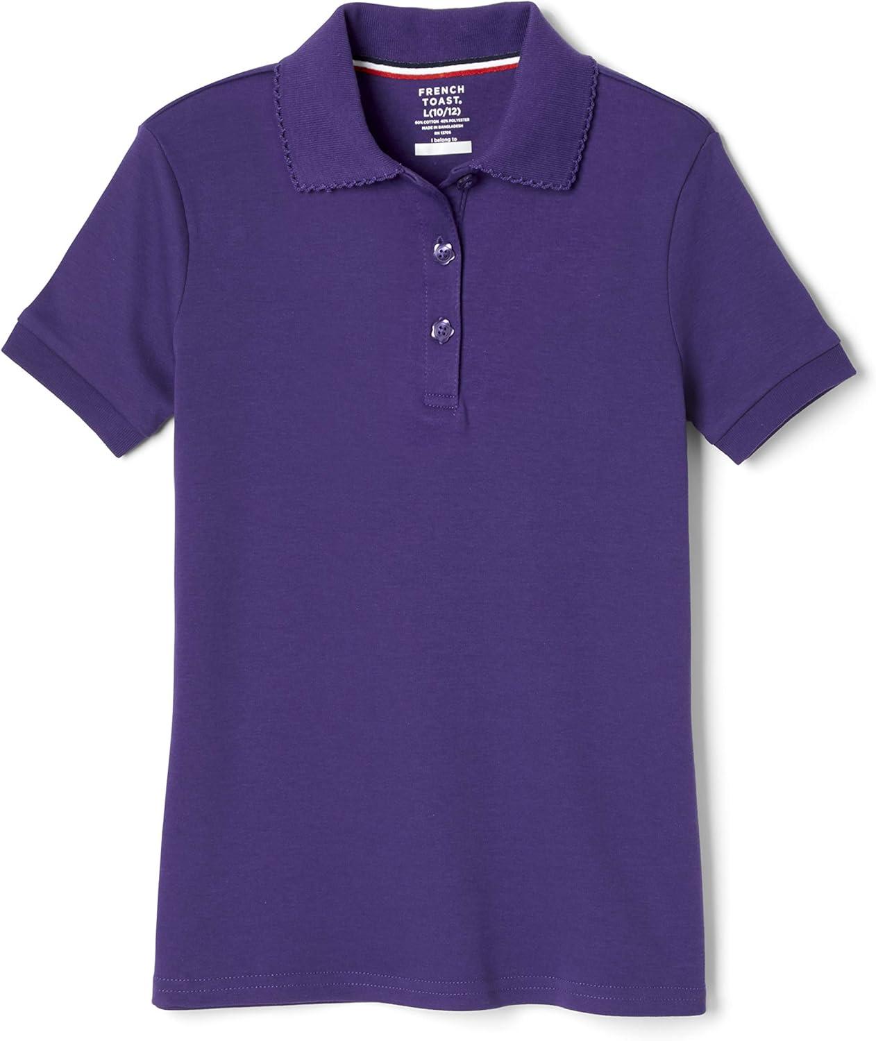 French Toast Girls’ Picot Collar Polo Short Sleeve Shirt (Kids Standard & Plus Size), Purple, 14-16