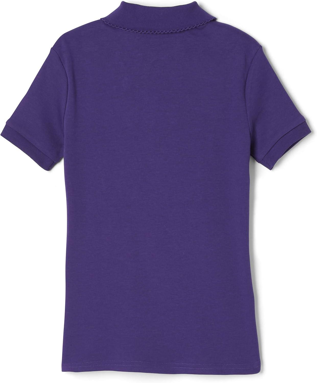 French Toast Girls’ Picot Collar Polo Short Sleeve Shirt (Kids Standard & Plus Size), Purple, 14-16