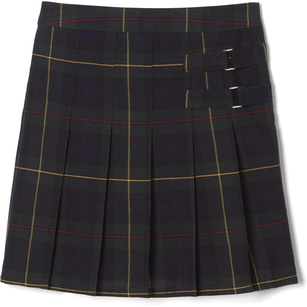 French Toast Girls’ Plaid Adjustable Waist Pleated-Front Two-tab Scooter(Green Plaid)
