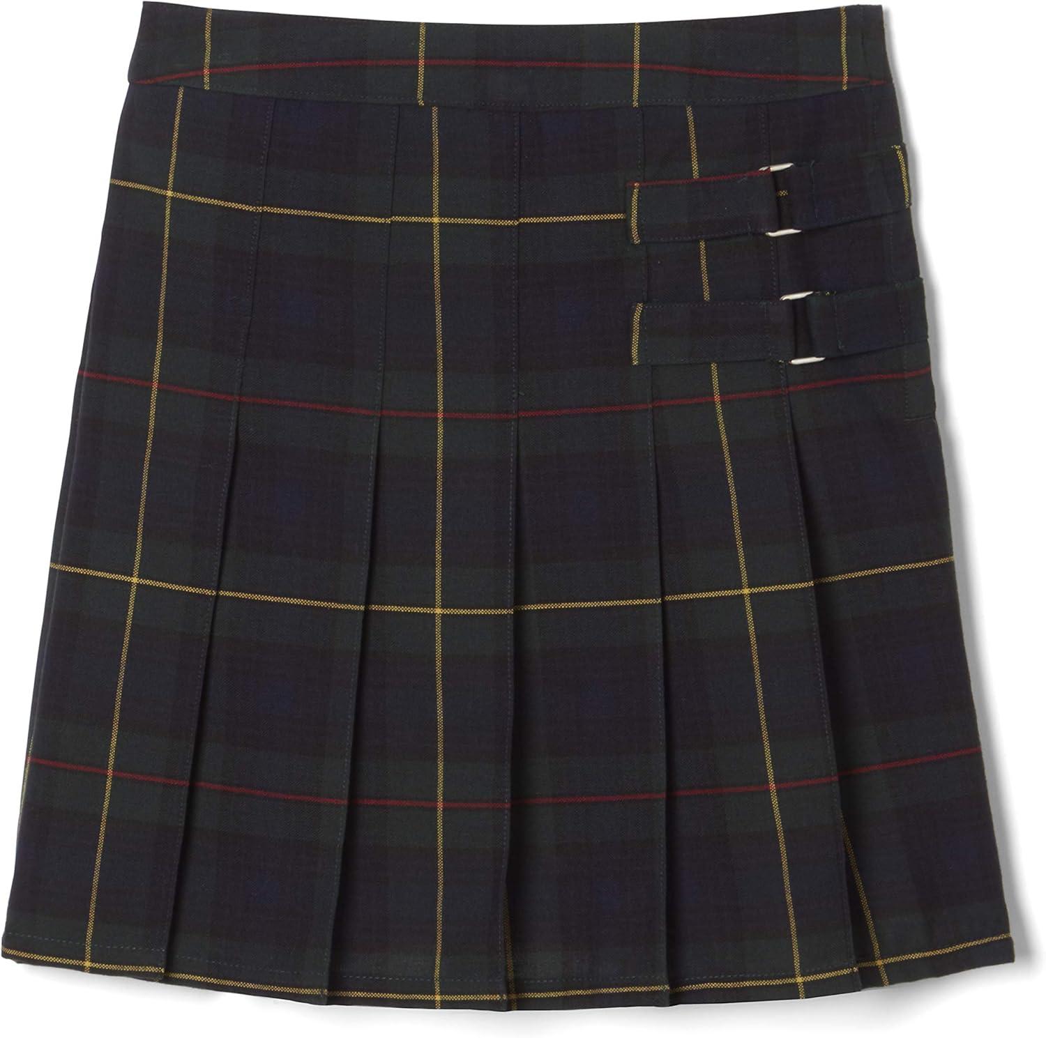 French Toast Girls’ Plaid Adjustable Waist Pleated-Front Two-tab Scooter(Green Plaid)